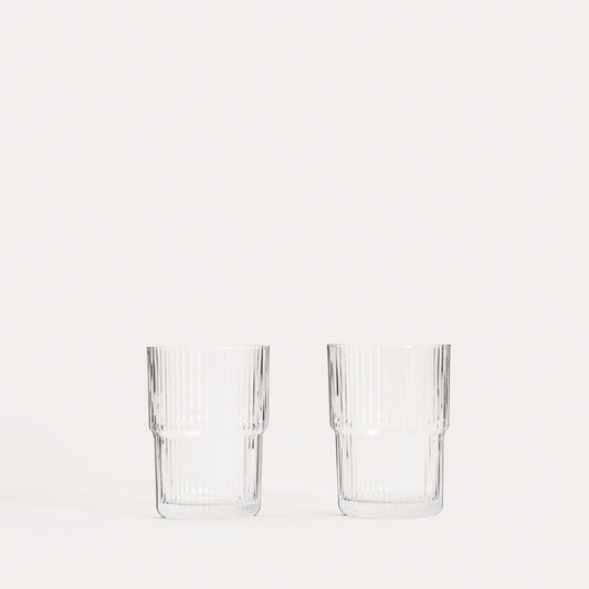 LYNNASO Fluted Glass Set, 2 pcs, 0.43L Stackable Design
