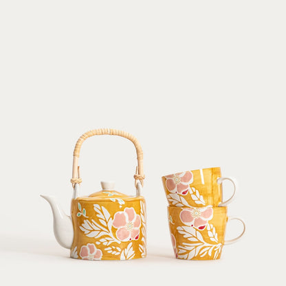 CERRI Mustard Floral Tea Set - 3 Piece Ceramic Jug Set