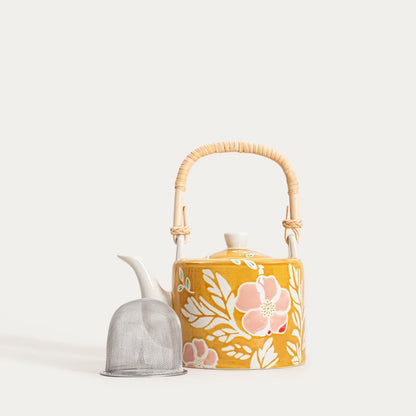 CERRI Mustard Floral Tea Set - 3 Piece Ceramic Jug Set