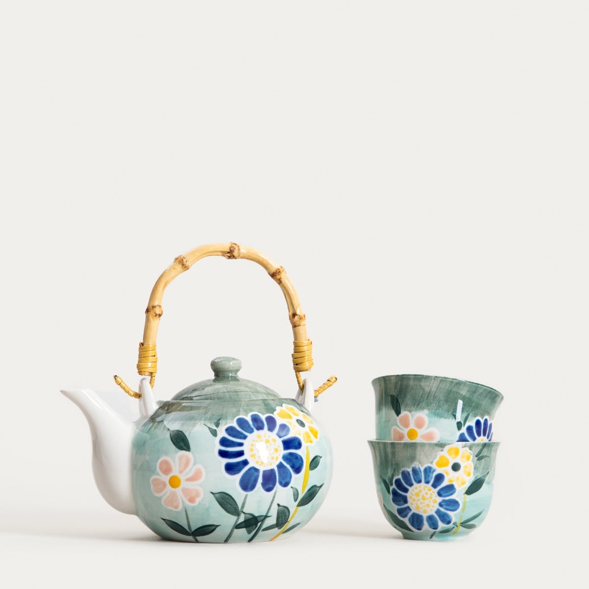 LIMITE Green Floral Tea Set - 3 Piece Ceramic Jug Set