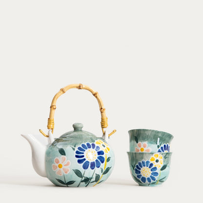 LIMITE Green Floral Tea Set - 3 Piece Ceramic Jug Set