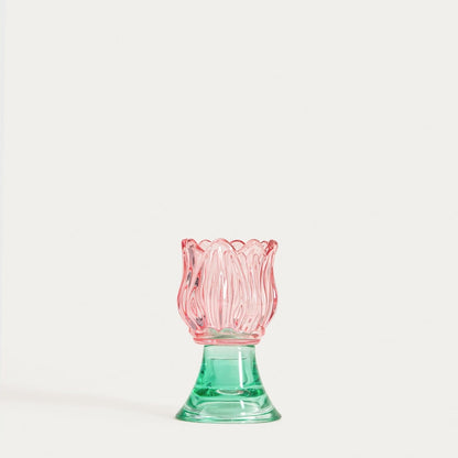 DALY Glass Flower Low Candle Holder 10 cm