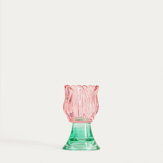 DALY Glass Flower Low Candle Holder 10 cm