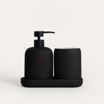 LINEA MAT Bathroom Set - Dispenser, Cup & Tray Matte Black