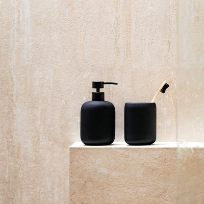 LINEA MAT Bathroom Set - Dispenser, Cup & Tray Matte Black