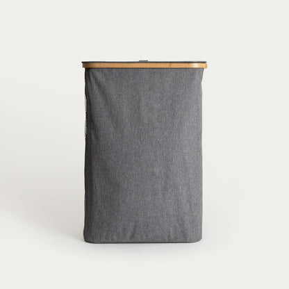 Laundry Basket NELLIE Grey Foldable with Bamboo Lid