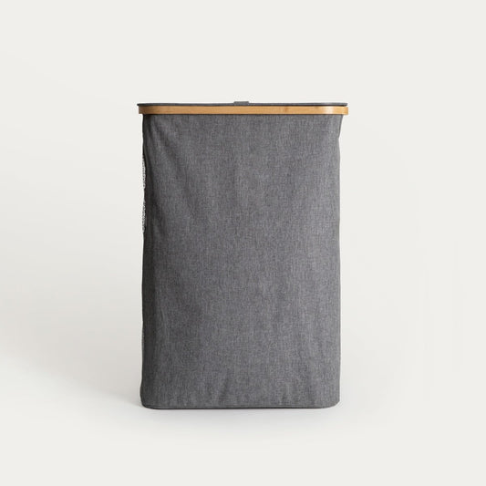 Laundry Basket NELLIE Grey Foldable with Bamboo Lid