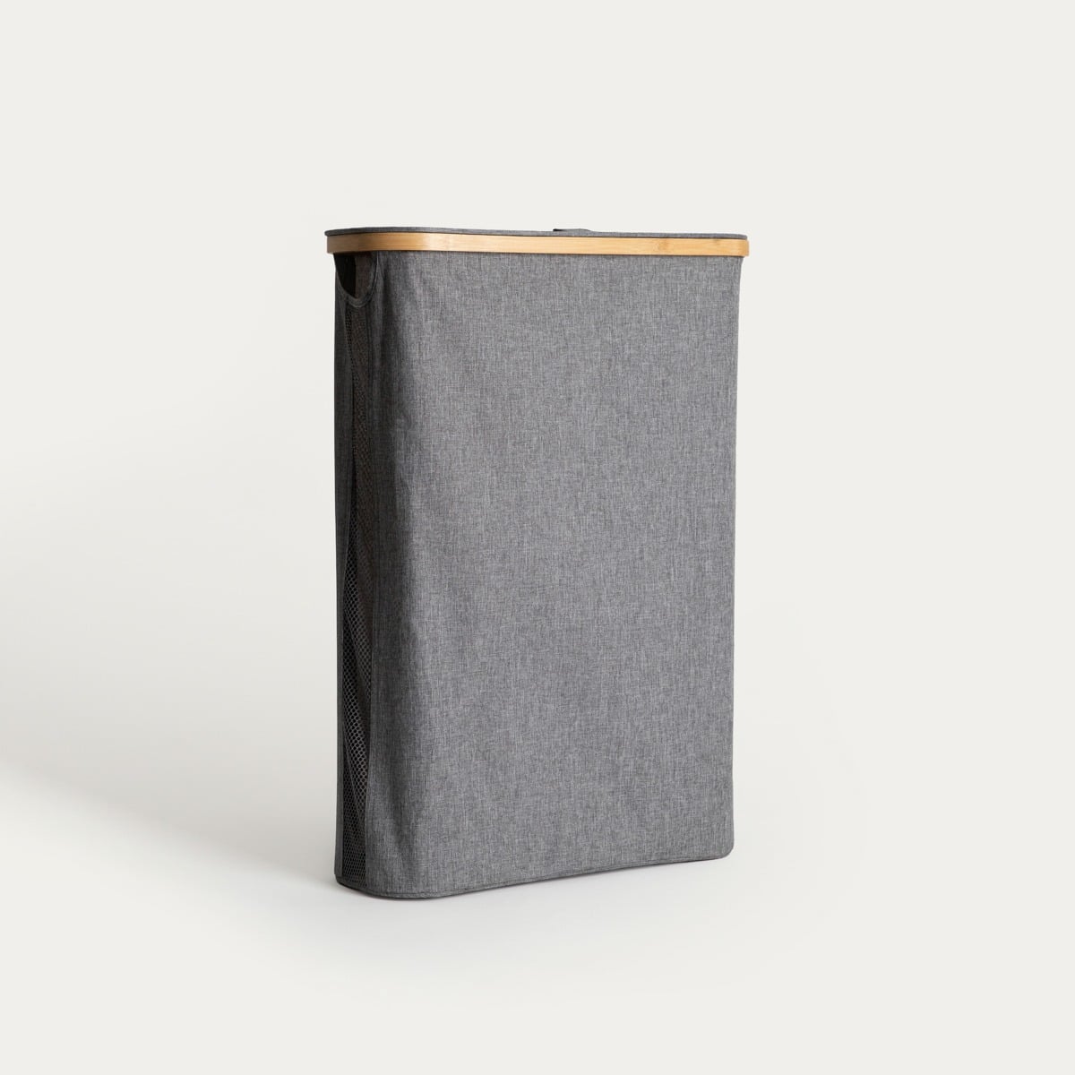 Laundry Basket NELLIE Grey Foldable with Bamboo Lid