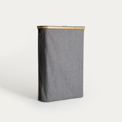 Laundry Basket NELLIE Grey Foldable with Bamboo Lid