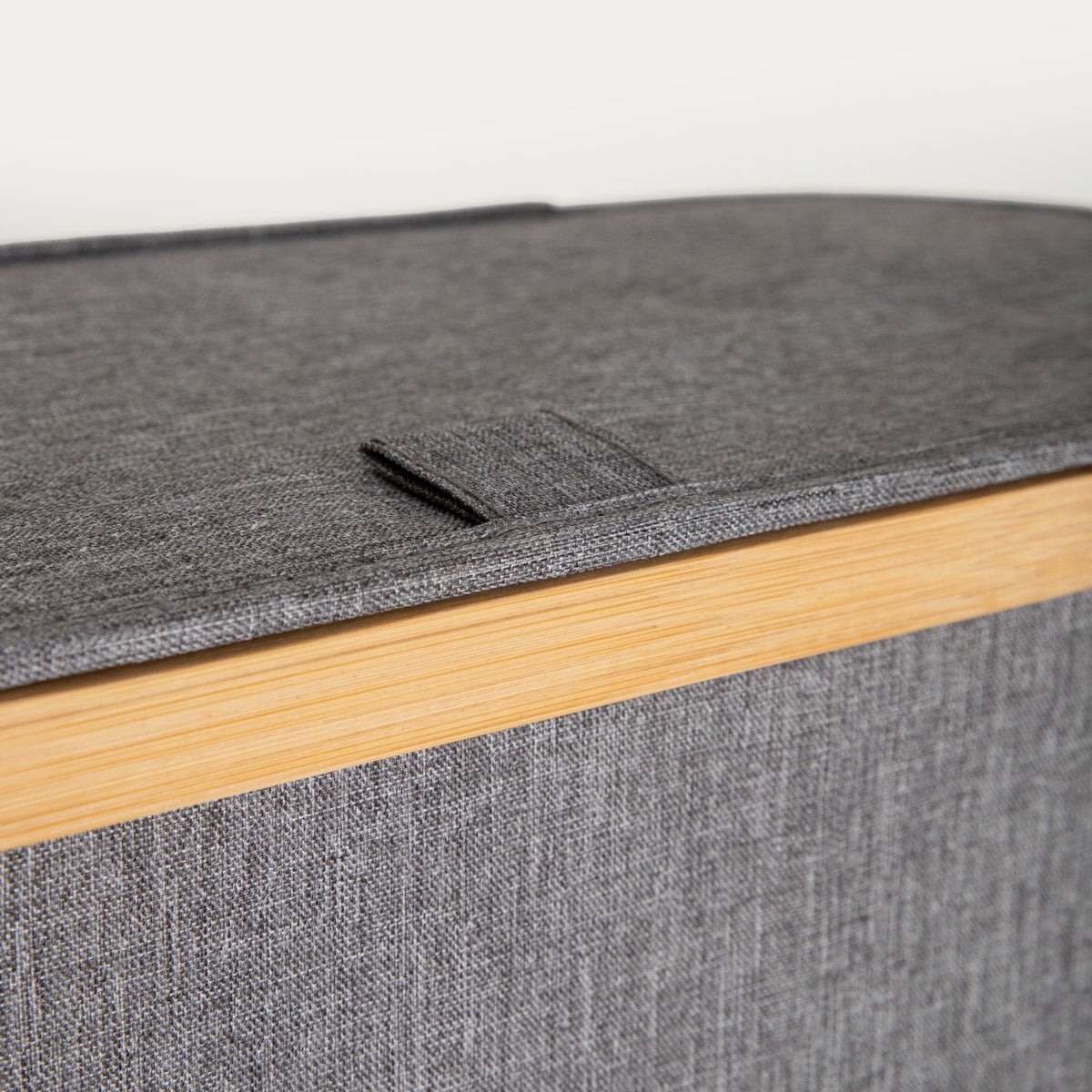 Laundry Basket NELLIE Grey Foldable with Bamboo Lid