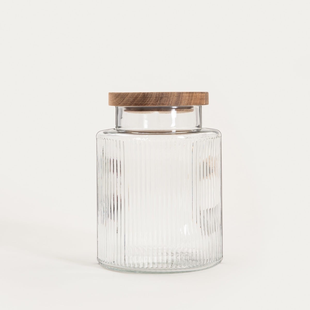 TARRO Fluted Glass Container with Wooden Lid | 1.6L