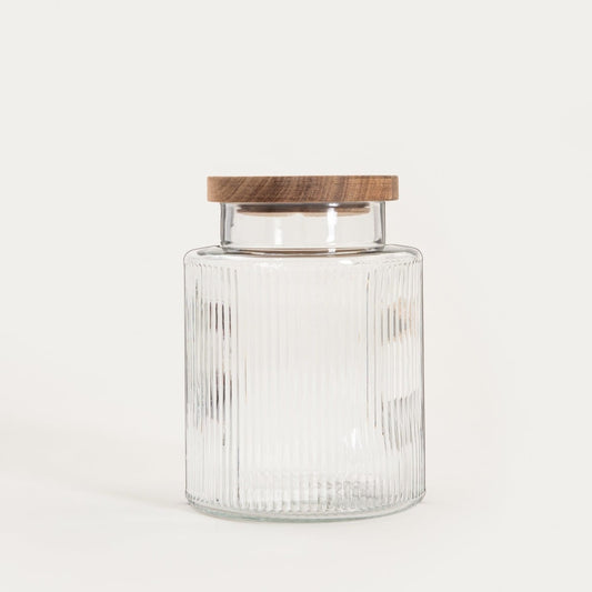 TARRO Fluted Glass Container with Wooden Lid | 1.6L