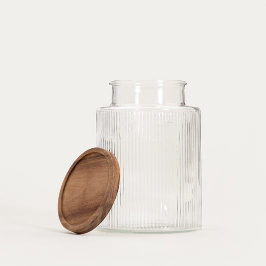 TARRO Fluted Glass Container with Wooden Lid | 1.6L