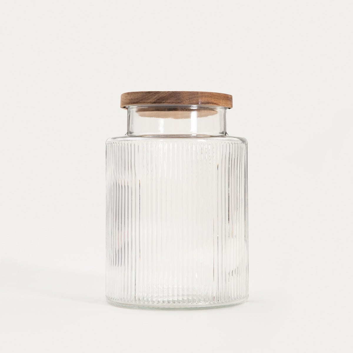 TARRO Fluted Glass Container with Wooden Lid | 2.5 L