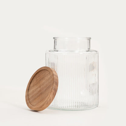 TARRO Fluted Glass Container with Wooden Lid | 2.5 L