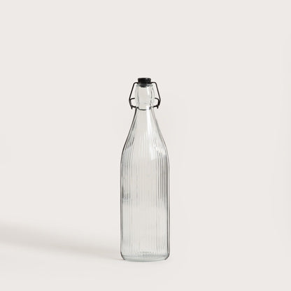 RAVEN Fluted Glass Bottle with Clip - 1 Liter