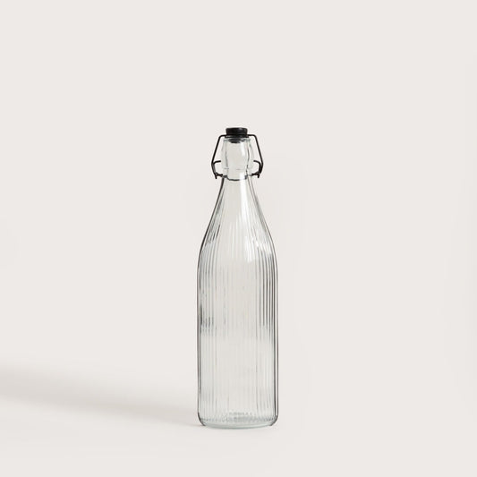 RAVEN Fluted Glass Bottle with Clip - 1 Liter