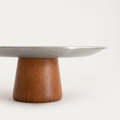 EDMORE Stainless Steel Platter with Wooden Leg 23x23x9 cm