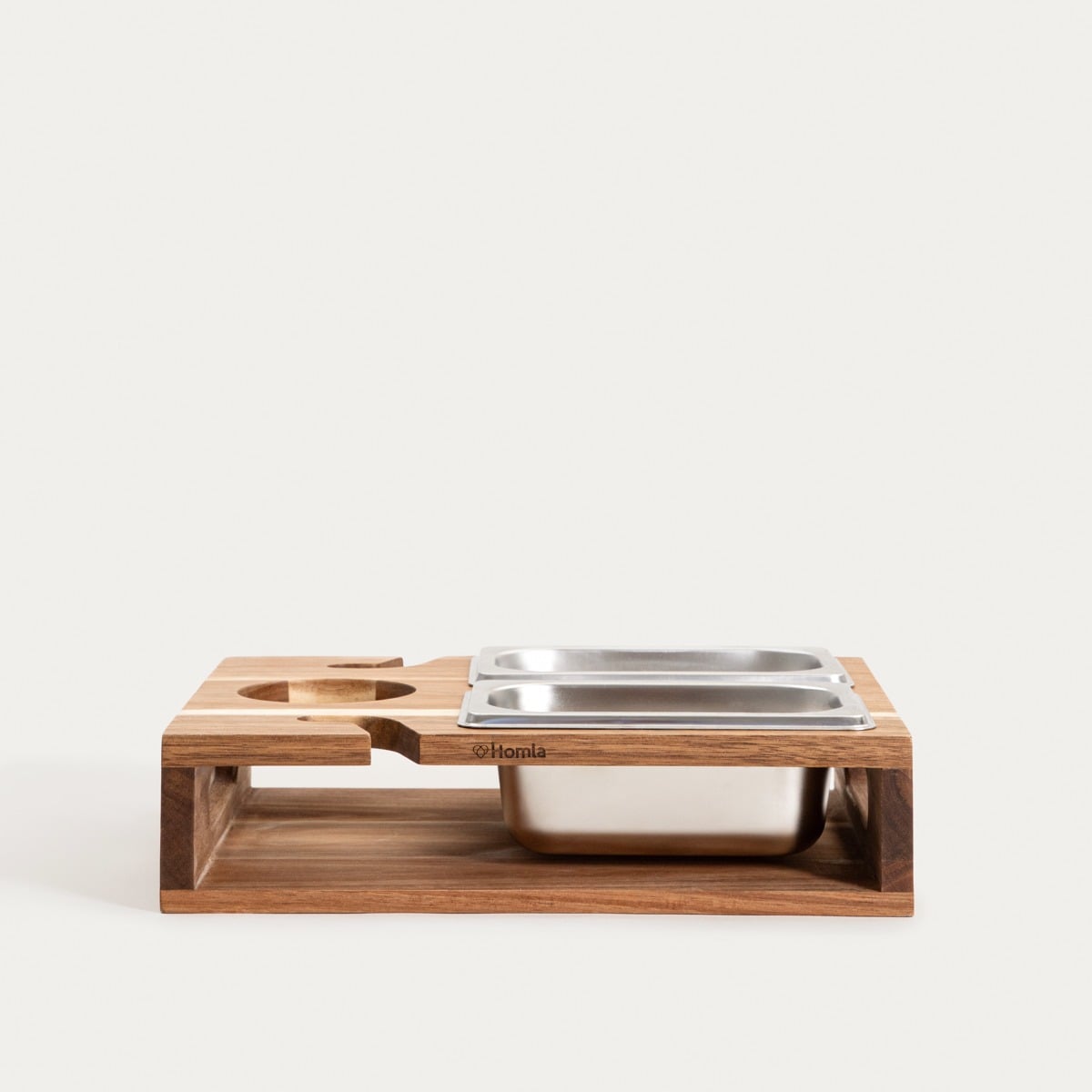 EDMORE Serving Set 31x25 cm with Wooden Base and Stainless Steel Bowls