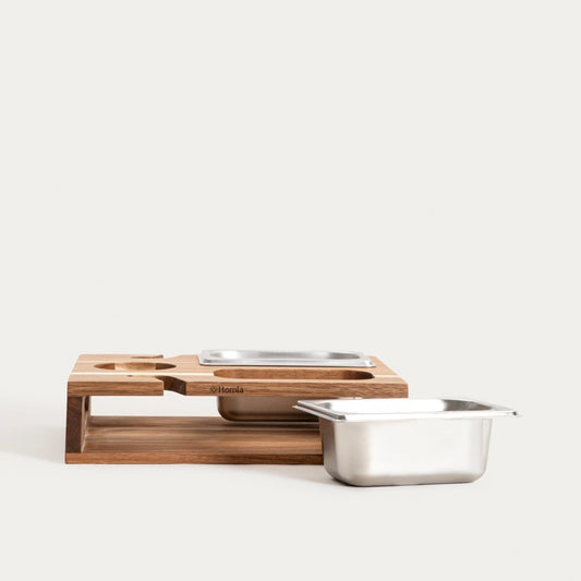 EDMORE Serving Set 31x25 cm with Wooden Base and Stainless Steel Bowls