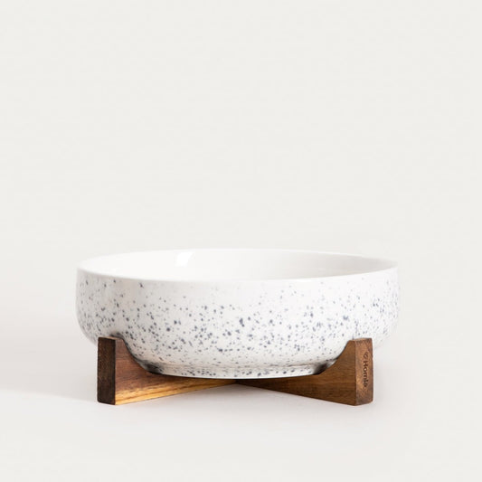 CAVIANO Spotted Ceramic Serving Bowl on Wooden Stand 26x26x10cm