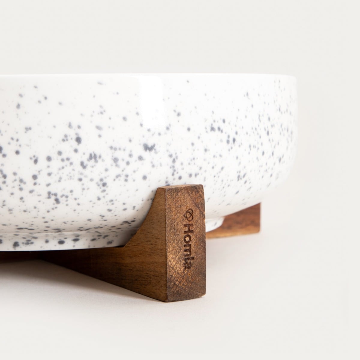 CAVIANO Spotted Ceramic Serving Bowl on Wooden Stand 26x26x10cm