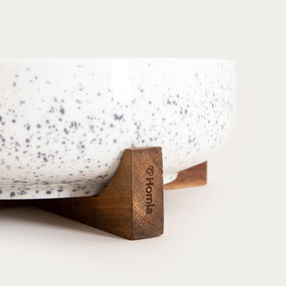 CAVIANO Spotted Ceramic Serving Bowl on Wooden Stand 26x26x10cm