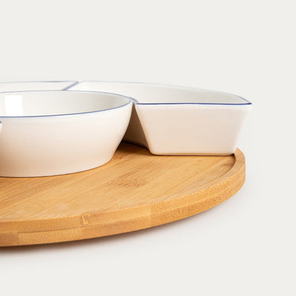 NAVIA Ceramic Serving Platter with Bowls and Rotating Tray 30cm