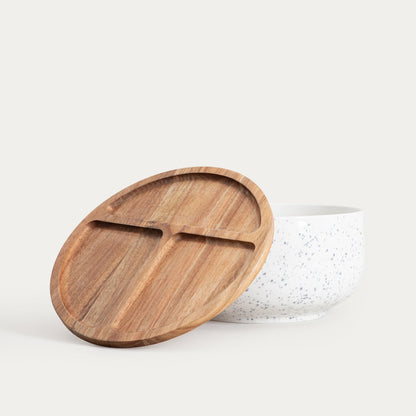 CAVIANO Round Ceramic Bowl with Acacia Wood Lid 24x13.5 cm