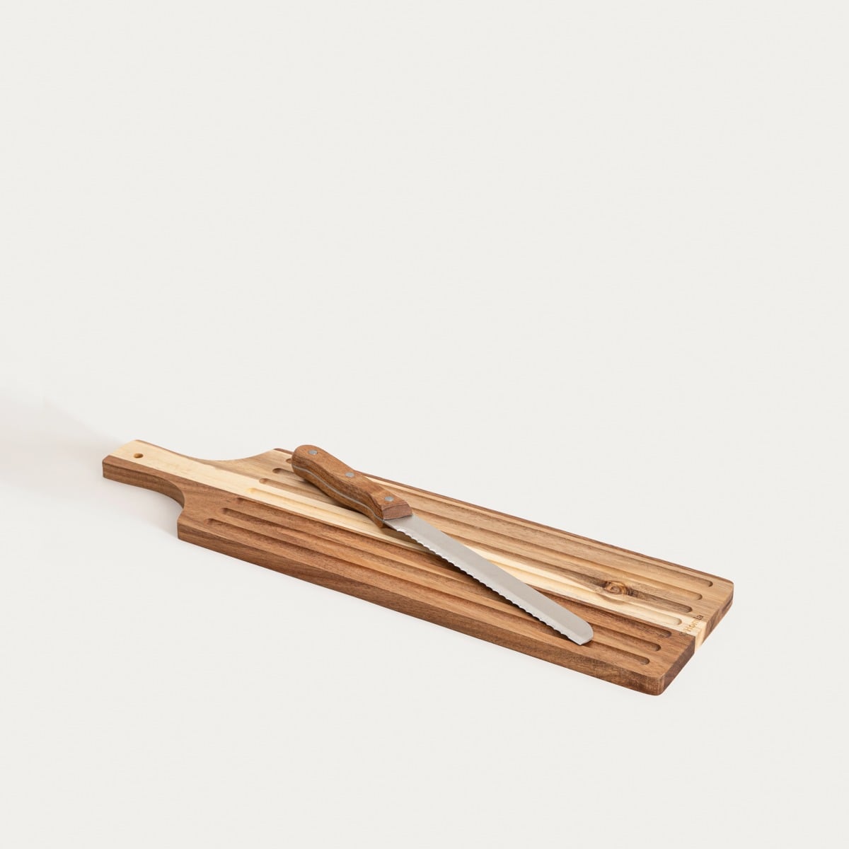 MOOKA Cutting Board with Knife - Natural Wood, 51.5x14 cm