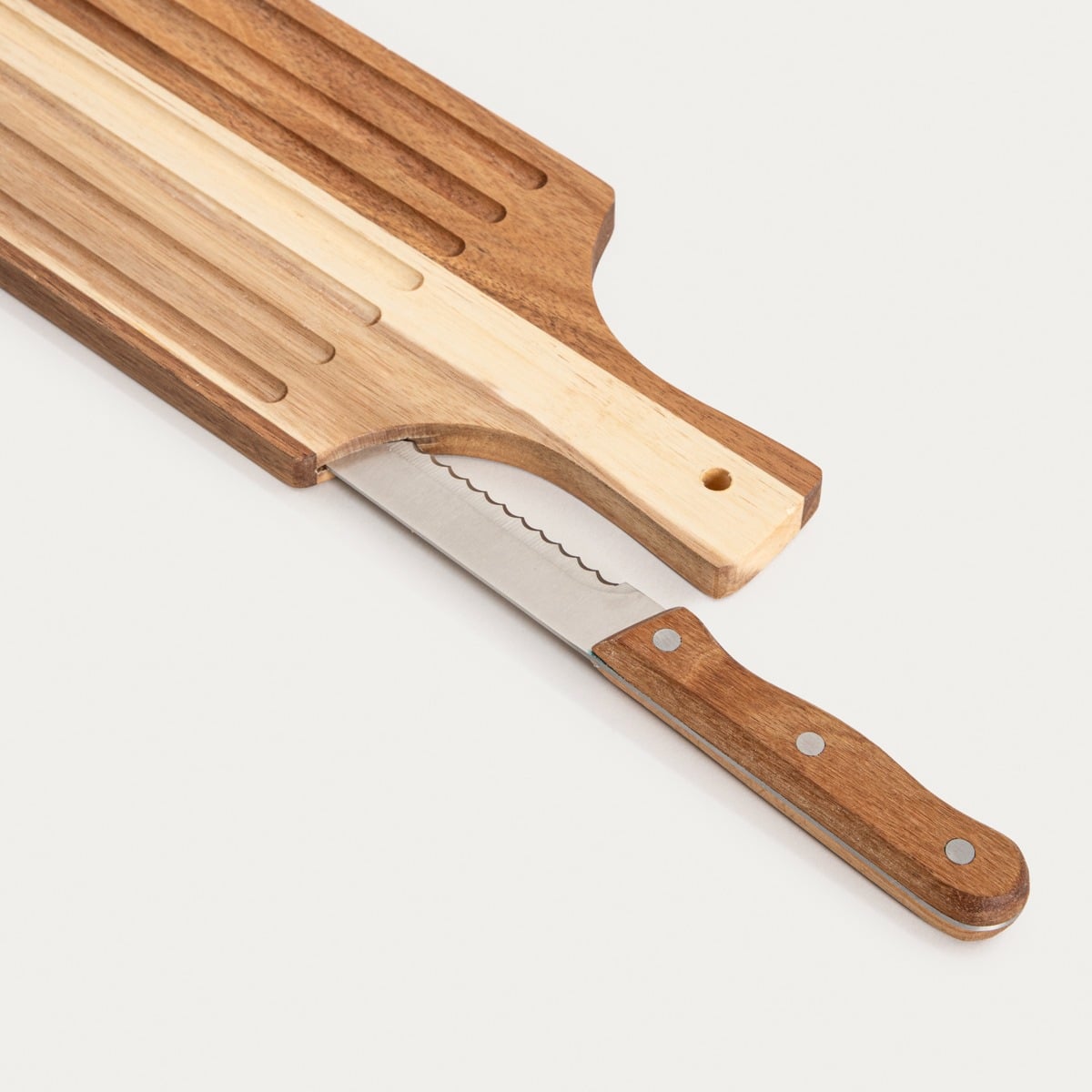MOOKA Cutting Board with Knife - Natural Wood, 51.5x14 cm