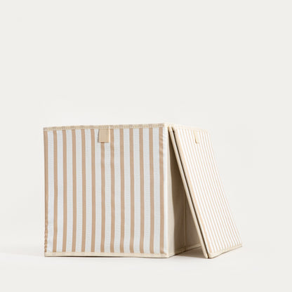 LINETA Storage Boxes in Beige Stripes - Set of 2, 30x30x30 cm