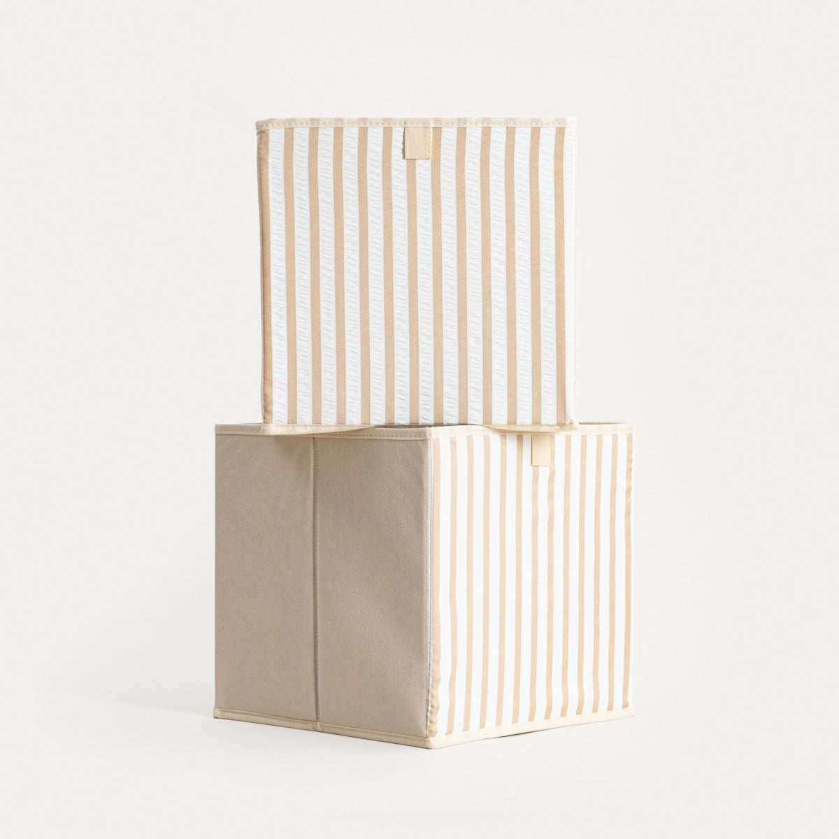 LINETA Storage Boxes in Beige Stripes - Set of 2, 30x30x30 cm