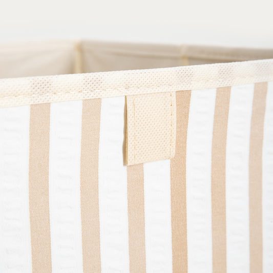 LINETA Storage Boxes in Beige Stripes - Set of 2, 30x30x30 cm
