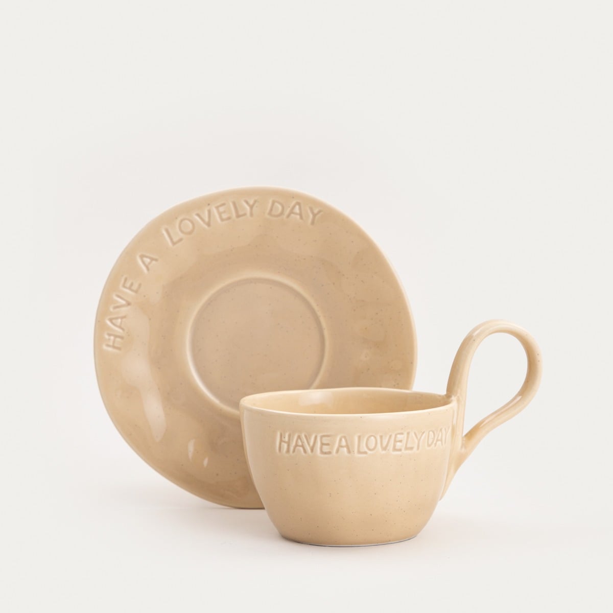 Cup with Saucer ISERNIA Beige 0.2L Porcelain Ceramic