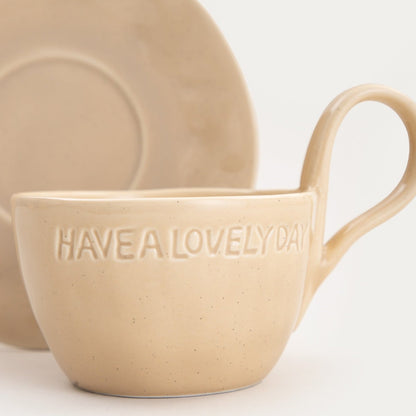 Cup with Saucer ISERNIA Beige 0.2L Porcelain Ceramic