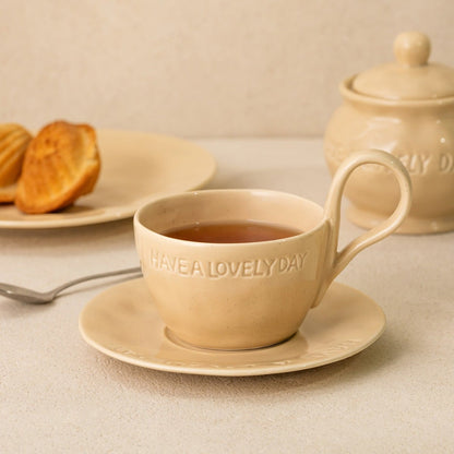 Cup with Saucer ISERNIA Beige 0.2L Porcelain Ceramic
