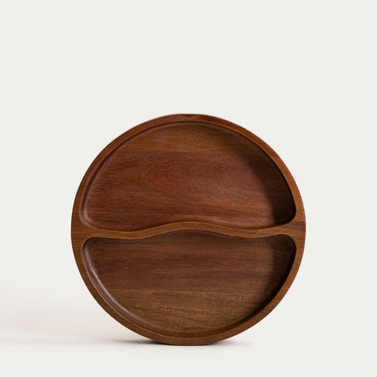 MOOKA Acacia Wood Serving Platter with Two Compartments 26 cm