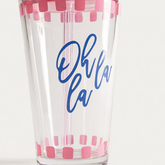 EMBO SUMMER Glass Pink 0.4L with Lid and Straw