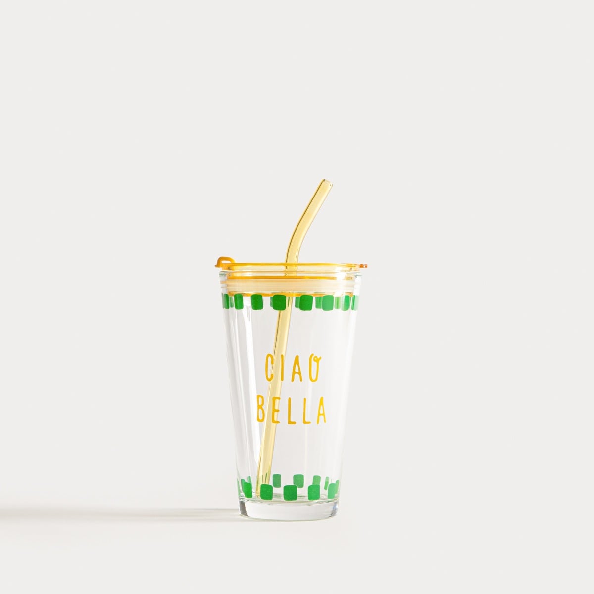 EMBO SUMMER Glass Yellow 0.4L with Lid and Straw