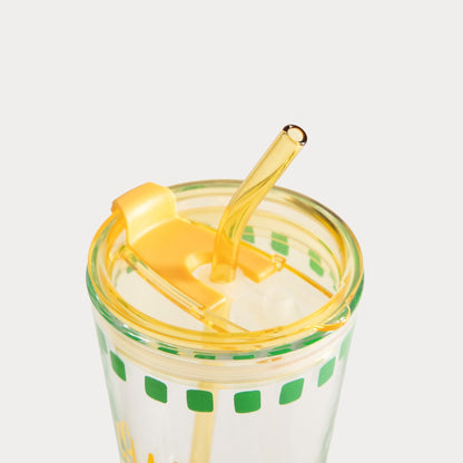 EMBO SUMMER Glass Yellow 0.4L with Lid and Straw