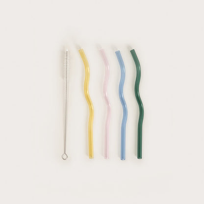 Set of straws RITHI SUMMER Colored Glass Straws Set with Cleaner - 5 Pieces