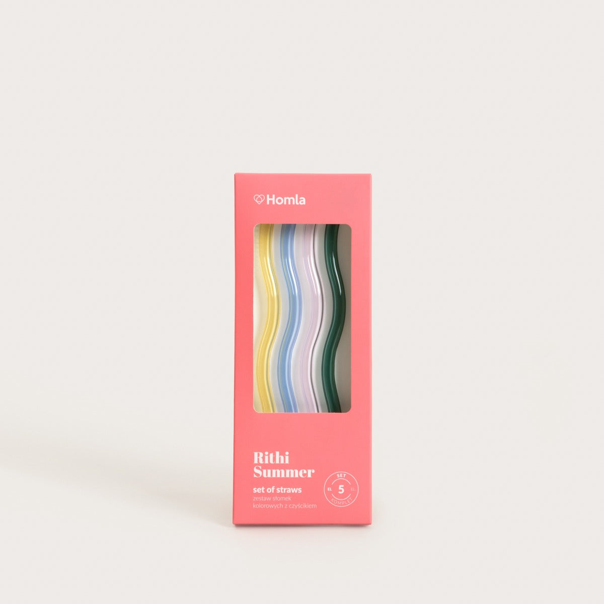 Set of straws RITHI SUMMER Colored Glass Straws Set with Cleaner - 5 Pieces