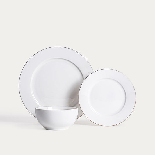AUROO 18-Piece Porcelain Plate Set with Gold Rim