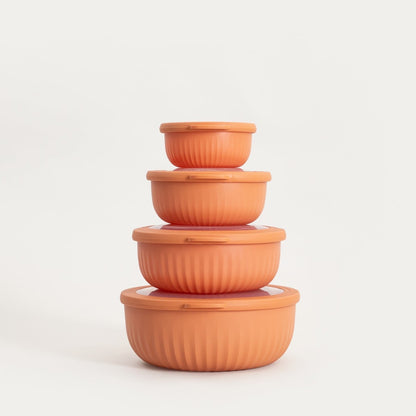 KERMA Orange Bowls with Lids Set of 4 - Plastic Food Containers