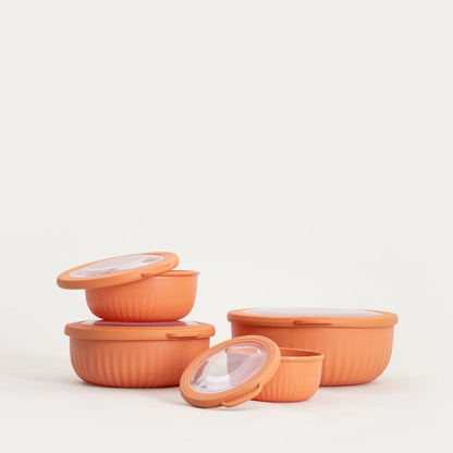KERMA Orange Bowls with Lids Set of 4 - Plastic Food Containers