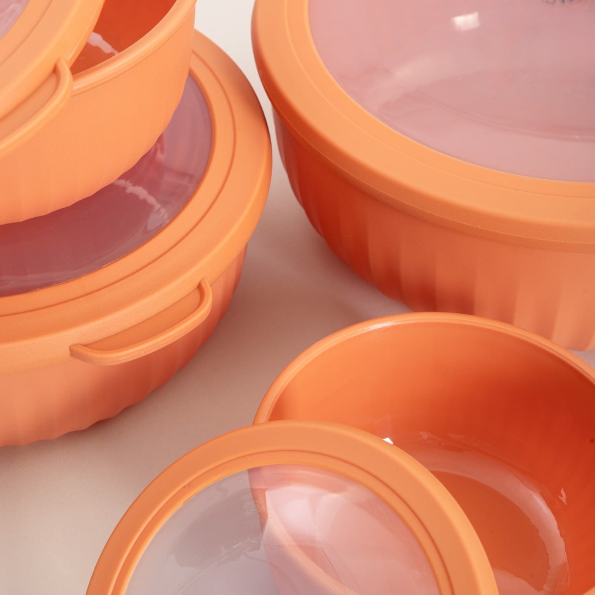 KERMA Orange Bowls with Lids Set of 4 - Plastic Food Containers
