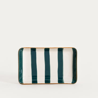 Torrit Green Stripes Stoneware Plate 19x12 cm