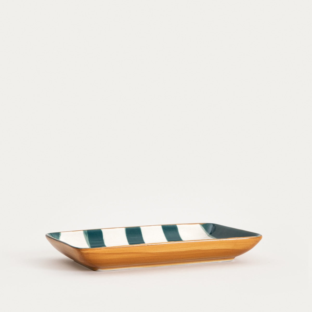 Torrit Green Stripes Stoneware Plate 19x12 cm