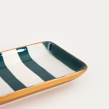 Torrit Green Stripes Stoneware Plate 19x12 cm
